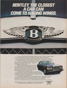 1987 Bentley 8 - "Closest A Car Can Come To Having Wings" - Print Ad Photo - Picture 1 of 1