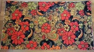 Tela hippie vintage años 60 70 rojo negro flor mod algodón remanente - Imagen 1 de 6
