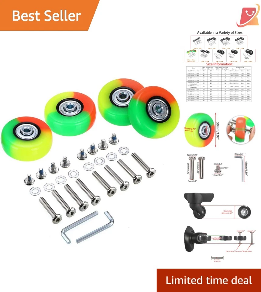 50 X 18mm Colorful Luggage Suitcase Replacement Wheels Rubber Kits Set of 4