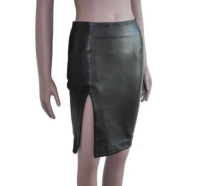 Nicholas Falda Lápiz Negra Cintura Alta Cuero Formal Noche Abertura Lateral Falda Foto 1 de 4