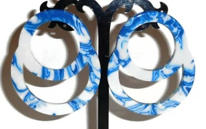 Sobral Caeli Feininger Blue & White Large Post Artist Made Earrings - Picture 1 of 8