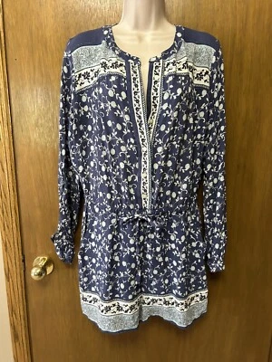 ANN TAYLOR LOFT Talla S Azul Floral Mameluco Pestaña Enrollable Mangas Largas COTTAGECORE Z23 Foto 1 de 4