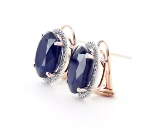 14K. SOLID GOLD FRENCH CLIPS EARRING WITH DIAMONDS & SAPPHIRES (Rose Gold) - Picture 1 of 7