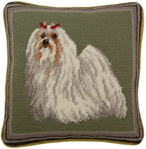 Malteser Hund Nadelspitze/Petit Point 10”x10” Kissen Neu mit Etikett - Bild 1 von 1