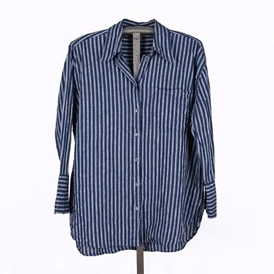 Top túnica de lino de gran tamaño para mujer talla grande a rayas náuticas playa costera informal Foto 1 de 4