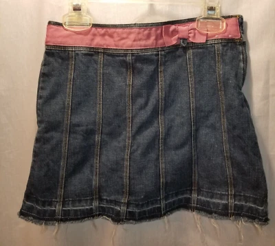 Falda Jean Gymboree Niñas Talla 9 Azul Rayas Denim Rosa Borde Lazo Girlcore Foto 1 de 4