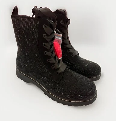 NUEVO EN CAJA Botas de Combate Torrid Talla 13WW Anchas Betsey Johnson Negras Estrás Foto 1 de 4