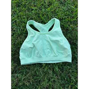 Athleta Girl Sports Bra XL 14 Green Racerback Stretch Logo - Picture 1 of 3