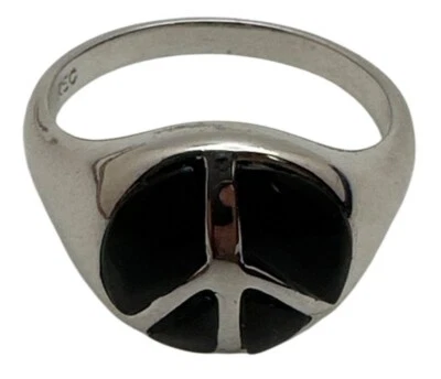 Inspirador Anillo Paz Tono Plata Incrustación Negra Firmado RSC De Colección Foto 1 de 4