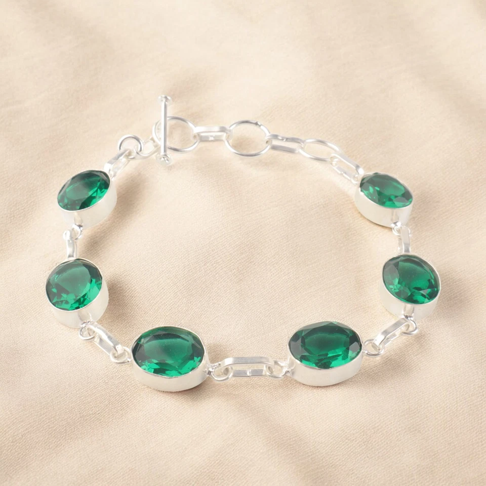 Brazalete de boda hecho a mano con piedras preciosas de diopsido de cromo 925 joyas de plata de ley 9" Foto 1 de 4