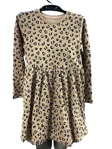 New Girls Marks and Spencer Jersey Beige Long Sleeve Animal Print Dress - Picture 1 of 3