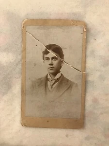 Cabinet Photo Man in Suit Saurman Pottstown PA Torn Card - Picture 1 of 2
