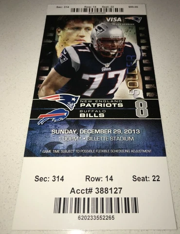12/29/13 Buffalo Bills NFL New England Patriots Ticket Stub Brady Career TD #359 Cover