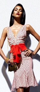 ICONIC TOM FORD RUNWAY WHITE SILK COCKTAIL DRESS RED POLKA DOTS w/ belt s.EUR42 - Picture 1 of 1