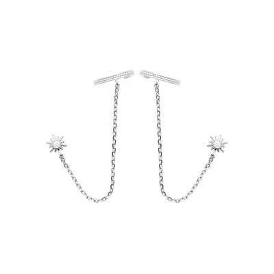 Orecchini Pendenti in Argento 925/000 Rodio - Catena e Anello - Zircone - Immagine 1 di 3