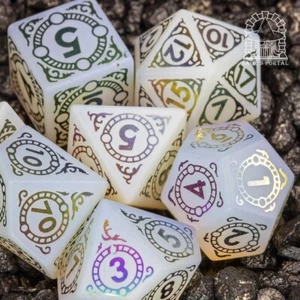 Sage's Glyphed Opal Gemstone Polyhedral Dice Set Dungeons Dragons DnD RPG - Picture 1 of 10
