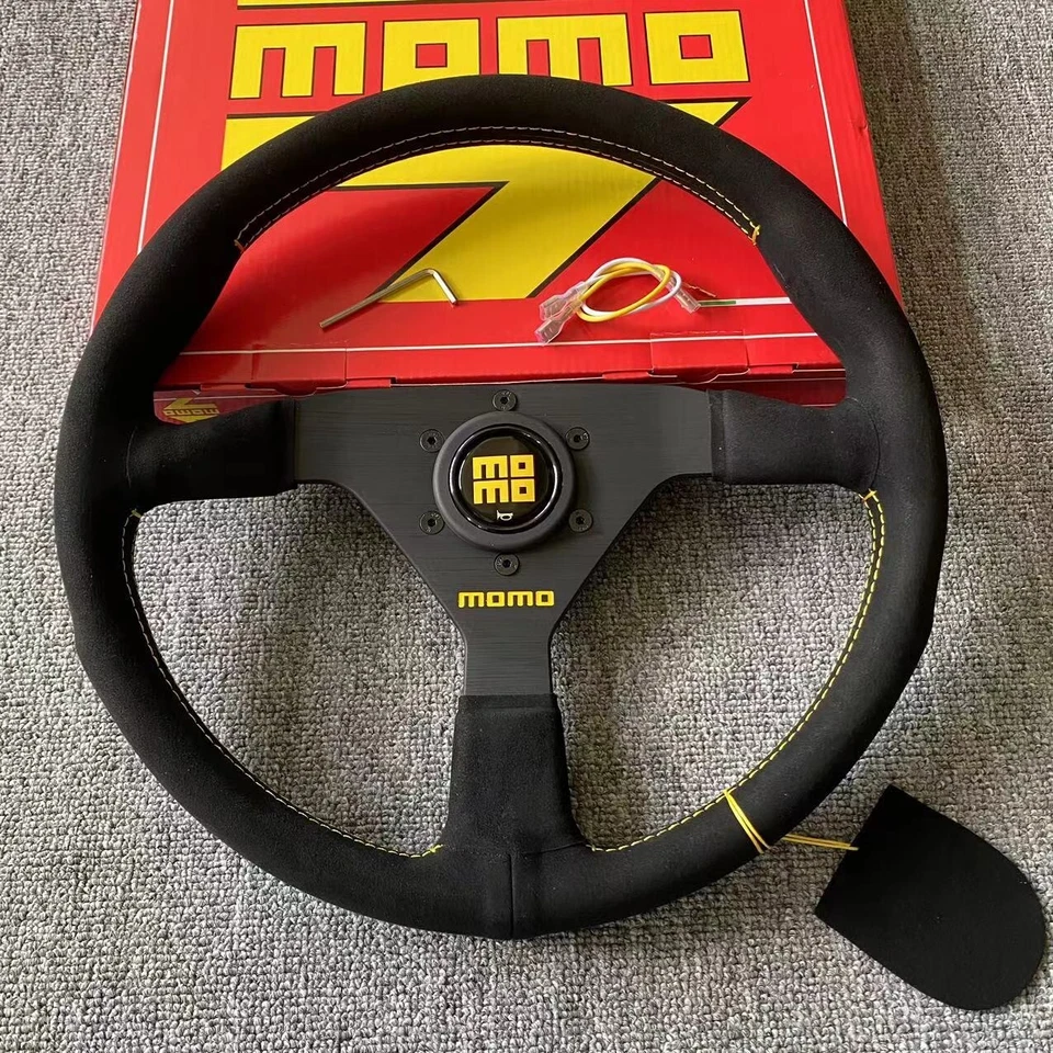 MOMO BLACK EDITION 350mm/14inch MOD07 Flat bracket Suede Steering Wheel - Image 1 of 4