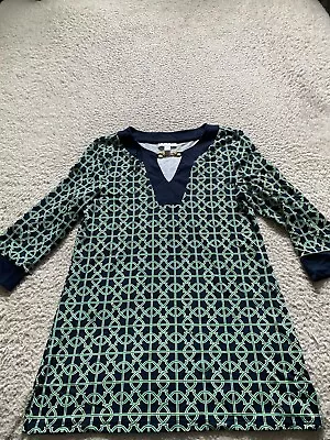 Charter Club Women Geometric 3/4 Sleeve Henley Blouse Multicolor Petites PM - Image 1 of 4