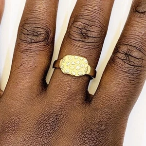 10K Yellow Gold Nugget Textured Signet Ring - Picture 1 of 5