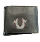 True Religion Embroidered Horseshoe Logo Black/Grey/Red Leather Bi-Fold Wallet