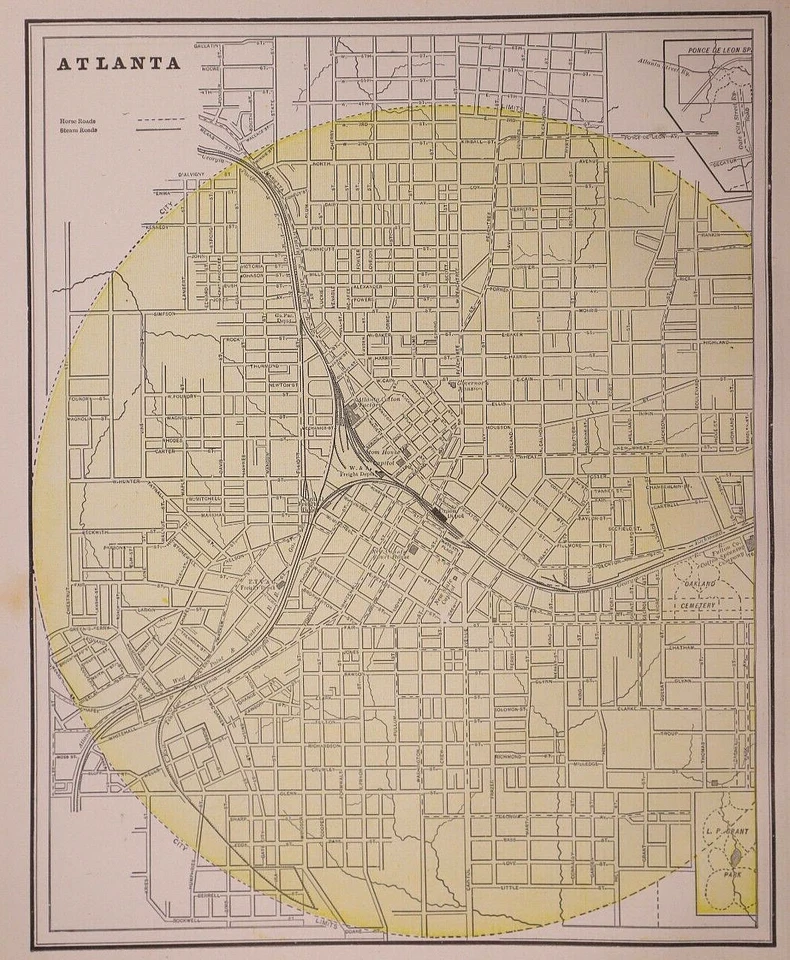 Mapa 1896 ~ ATLANTA, GEORGIA (11x13) ~ Envío y devolución gratuitos-#097 Foto 1 de 1