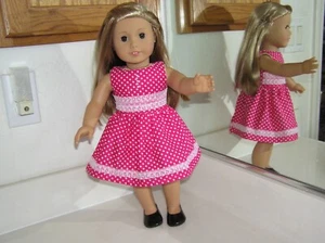 handmade by Judy 18 inch doll clothes fits American Girl Dolls Pink Dot Dress - Picture 1 of 2