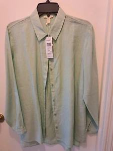Eileen Fisher NWT Handkerchief Linen Classic Collar Shirt LONG Size XS ABSINTHE - Picture 1 of 3