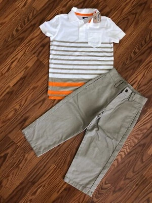 New Crazy 8 Boys Striped Shirt & George Tan Pants Size 4 - Image 1 of 4