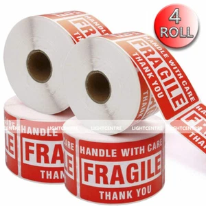 4 Rolls 2" x 3" Fragile Handle With Care Thank You Stickers Labels 500 Per Roll - Picture 1 of 9