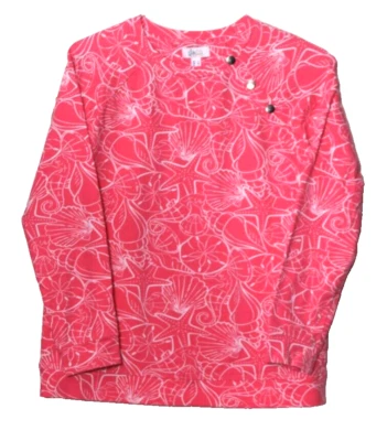 DENIM & CO SWEATSHIRT ladies size S medium pink white shell print long sleeve - Image 1 of 4