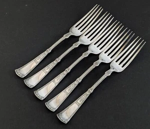 Rogers & Bro SARATOGA 5 Dinner Forks 7-1/2" Silverplate Egyptian Revival 1881 - Picture 1 of 8
