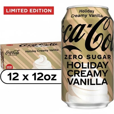 NEW LIMITED EDITION Coca-Cola Holiday Creamy Vanilla ZERO Soda Cans 12 Pack - Image 1 of 3