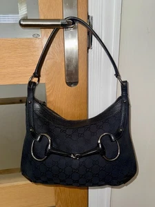 GUCCI HORSEBIT SHOULDER BAG GG CANVAS LEATHER 114890 BLACK NOT USED - Picture 1 of 8