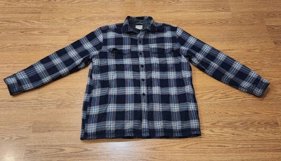 LL BEAN Fleece Lined Plaid Flannel Shirt Jacket Size L-REG, Black/Gray - Image 1 of 4