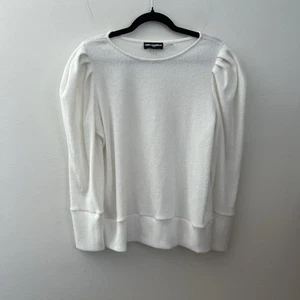Karl Lagerfeld Women’s Knit Ribbed Puff Sleeve Sweater Size Large White - Picture 1 of 10