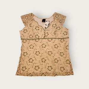 Vintage Y2k cream and green lacey boho empire waist tie back babydoll shirt 1X - Picture 1 of 4