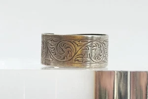 Floral handgeschnitzt Zigarre gebändert 925 Sterling Silber Vintage Ring - Gr. 9 - Bild 1 von 11