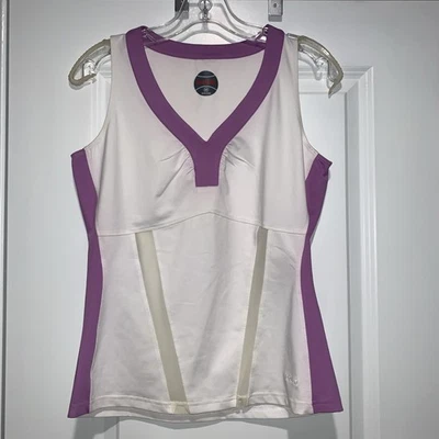 Camiseta sin mangas deportiva Bolle, mediana para mujer, gimnasio, tenis, pickleball, blanca, púrpura Foto 1 de 4