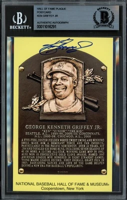 Ken Griffey Jr. Signed HOF Plaque Postcard Seattle Mariners Thin Sig Beckett - Image 1 of 2
