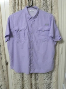 *COLUMBIA PFG OMNI SHADE UOMO 3XT CAMICIA VENTILATA LAVANDA-MANICA CORTA-NYLON-EUC - Foto 1 di 13