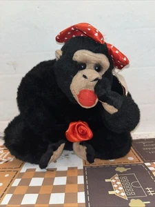 Love Chimp Black Monkey Big Red Lips w/ Heart Bow & Rose Plush Animal Toy - Picture 1 of 7