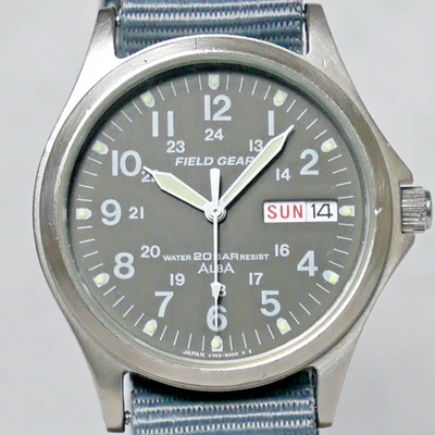 SEIKO ALBA FIELD GEAR Military Watch V743 1994 Gray Dial Luminous Day-Date Japan - Image 1 of 4