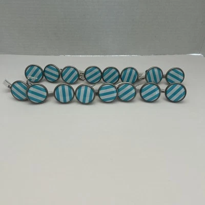 16 Pc Turquoise & White Stripe Decorative Drawer Cabinet Knobs Pulls Beach Feel - Image 1 of 4