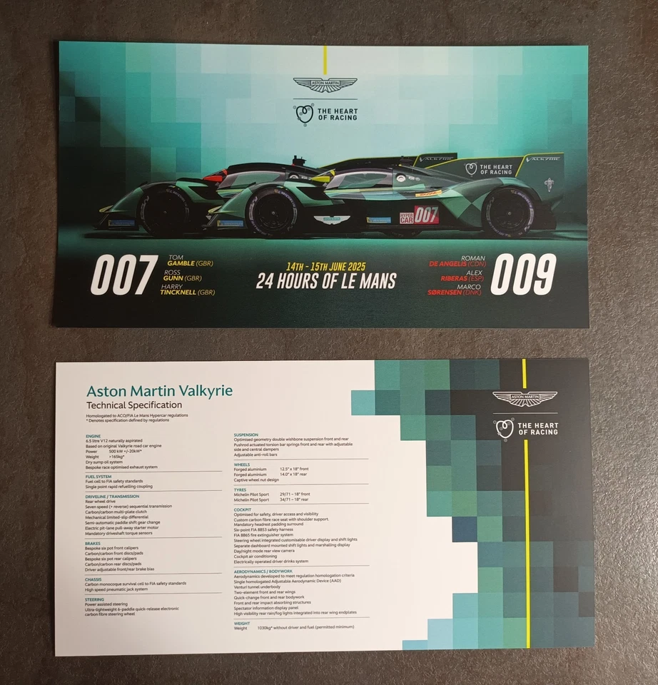 Carte Hypercar Aston Martin Valkyrie 007 Et 009 Des 24h00 Du Mans 2025. - Photo 1/1
