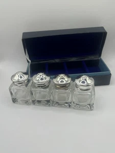 Glas Salz Pfefferstreuer Set mit silberfarbenen Deckeln & Aufbewahrungsbox Retro Stil 4 Stück - Bild 1 von 5