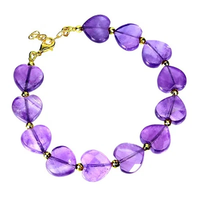 Pulsera de plata de ley 925 corazón amatista 12 mm piedras preciosas naturales joyería 7 pulgadas Foto 1 de 4