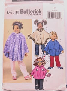 Butterick Sewing Pattern Toddler Girl's PONCHO & PANTS B4589 Size 4-5-6 UNCUT - Picture 1 of 7