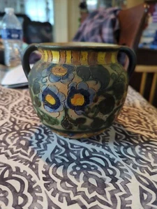 Zulimo Aretini ITALIEN Vase Keramik Majolika Kratzblumen CIMA Deruta Stil - Bild 1 von 15