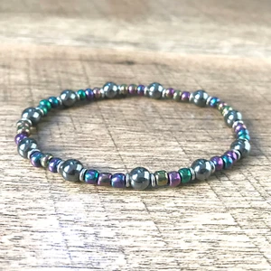 Bracciale Donna Perline Elastiche Multicolore Ematite e Acciaio Inox Metallizzato - Foto 1 di 5