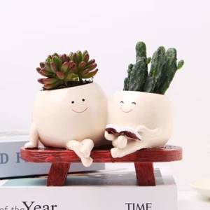 Resin Bench Reading Face Planter - Creative Succulent Pot for Home Garden Decor - Picture 1 of 4
